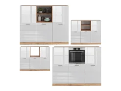 Bloque de cocina blanco brillo intenso/roble dorado 180x46x81.6 r-line