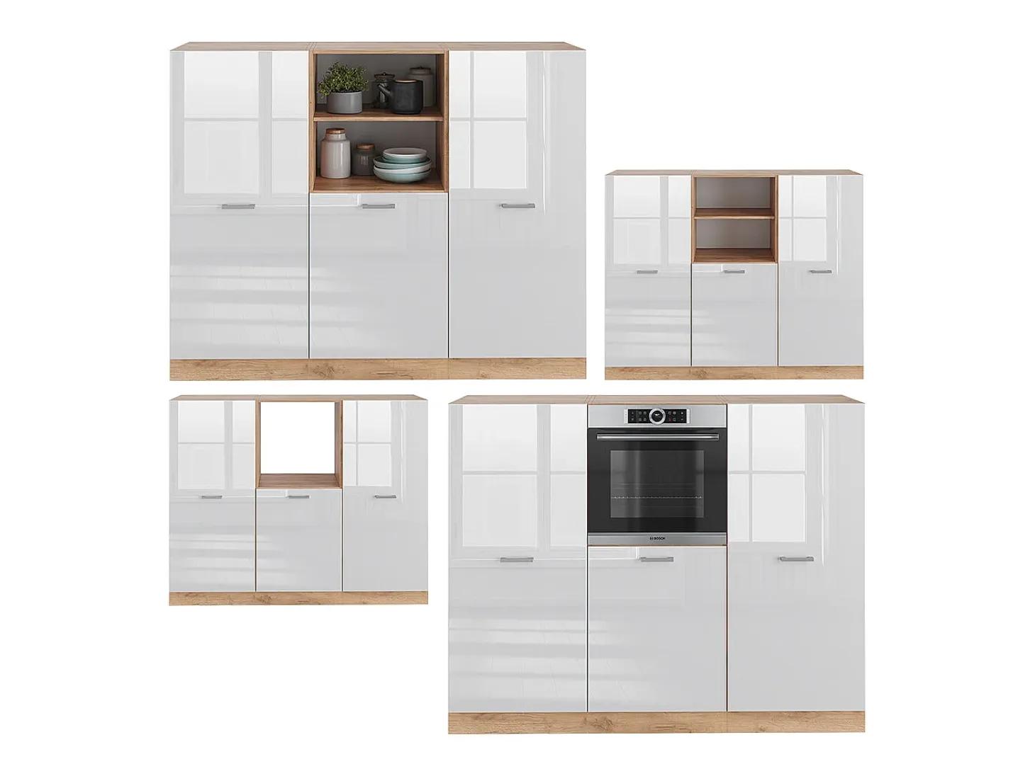 Bloque de cocina blanco brillo intenso/roble dorado 180x46x81.6 r-line