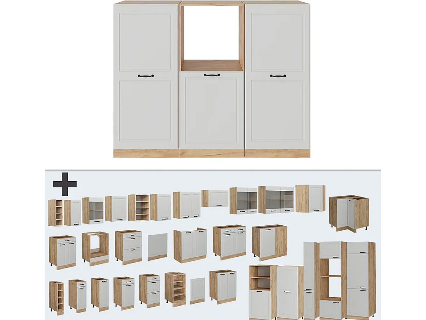 Bloque de cocina casa de campo blanca/roble dorado 180x46x81.6 r-line