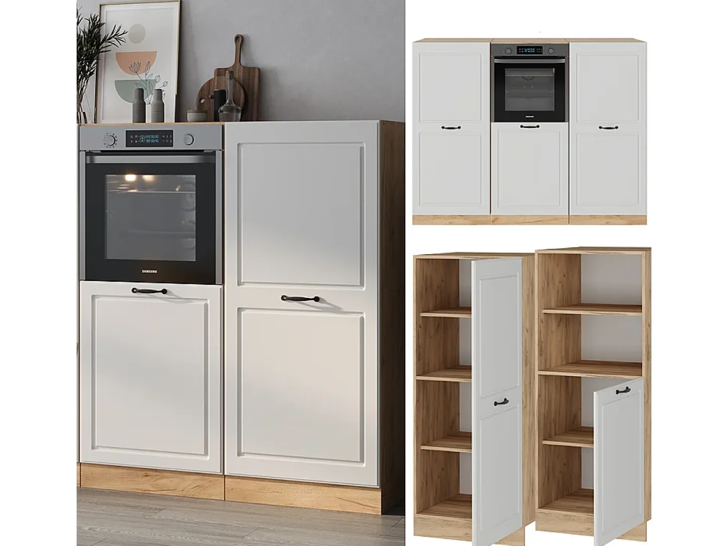 Bloque de cocina casa de campo blanca/roble dorado 180x46x81.6 r-line