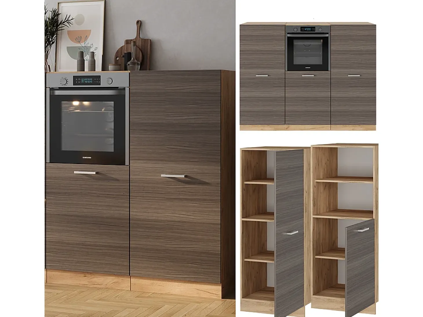 Bloque de cocina gris noble/roble dorado 180x46x81.6 r-line
