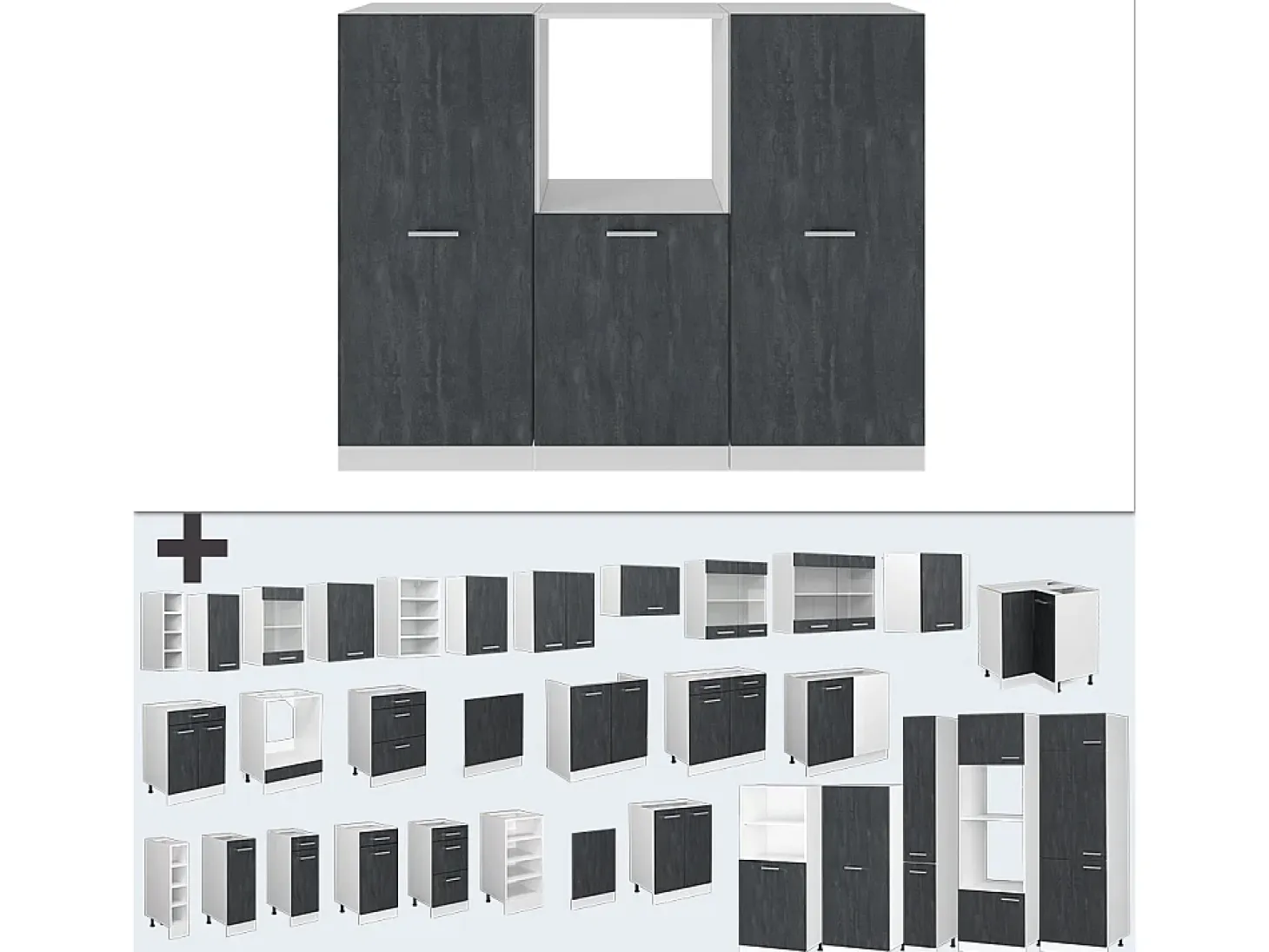 Bloque de cocina hormigón negro/blanco 180x46x81.6 r-line