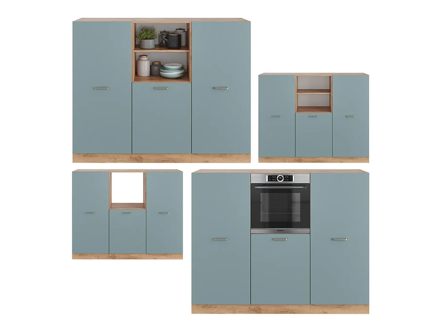 Bloque de cocina roble azul-gris-dorado 180x46x81.6 r-line
