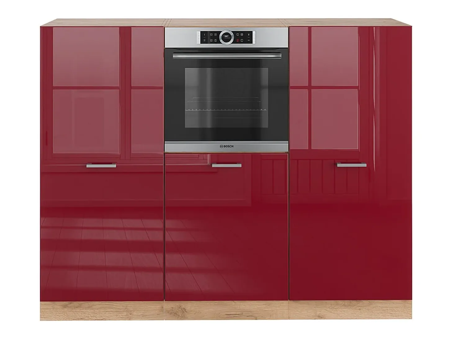 Bloque de cocina rojo brillo intenso/roble dorado 180x46x81.6 r-line