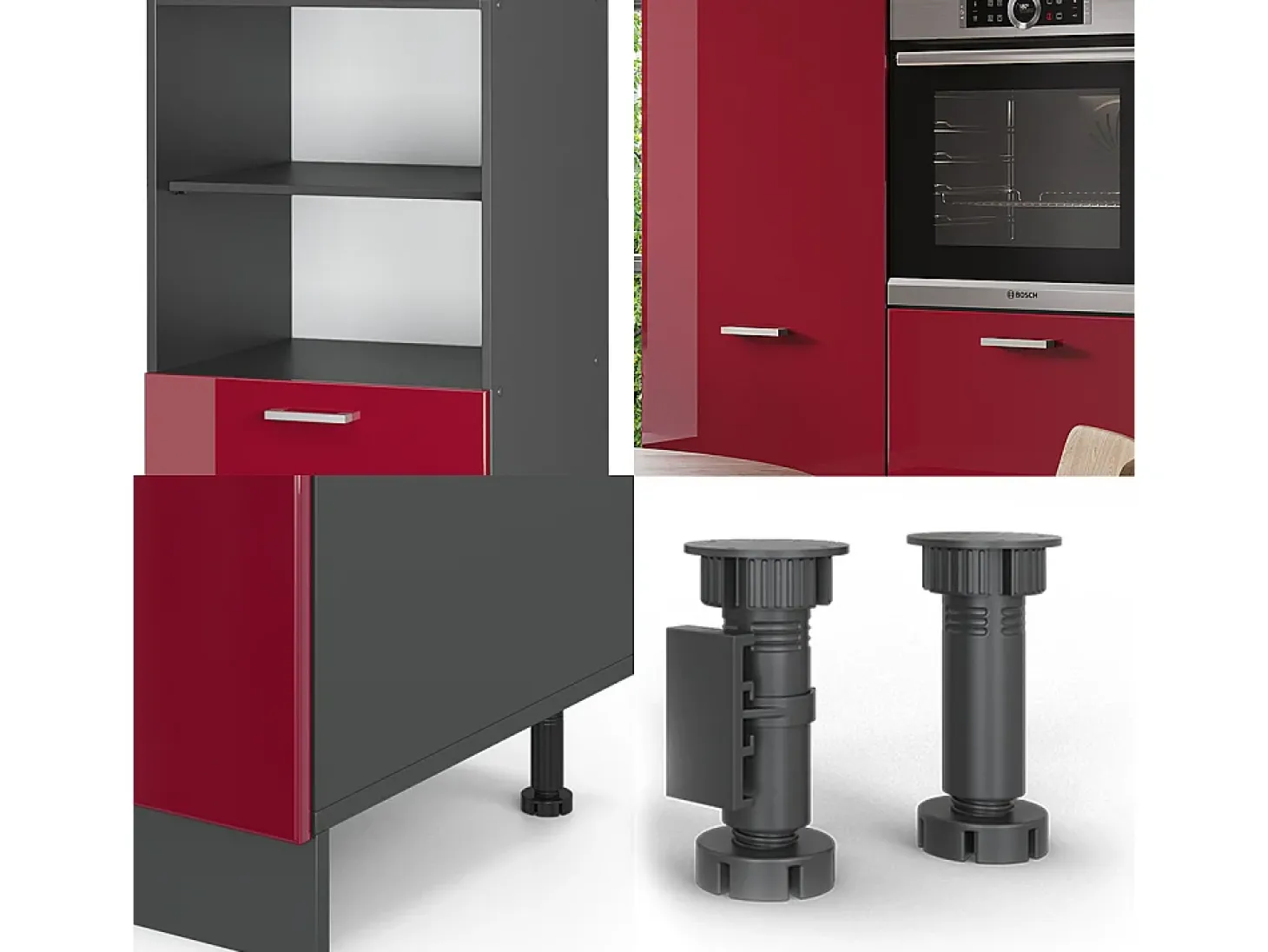 Bloque de cocina rojo brillo intenso/antracita 180x46x81.6 r-line