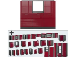 Bloque de cocina rojo brillo intenso/antracita 180x46x81.6 r-line