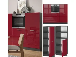 Bloque de cocina rojo brillo intenso/antracita 180x46x81.6 r-line