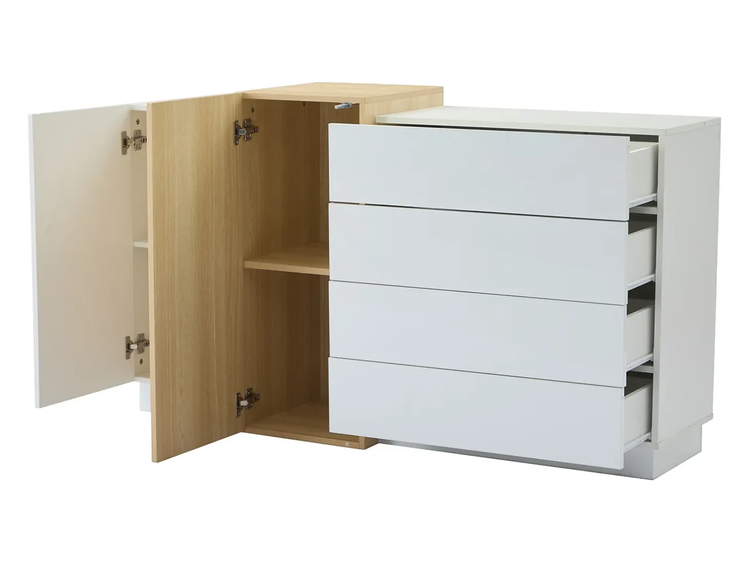 Buffé brillante 140x35x81 cm - con 2 puertas - con 4 cajones - MDF - blanco