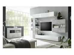 Buffet 1 cajón y 1 puerta abatible, colección SULTANO, color blanco efecto concreto, ideal para su salón.
