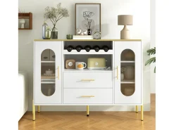 Buffet 120×38×90 cm - 2 puertas y 2 cajones - con portavinos - MDF - blanco