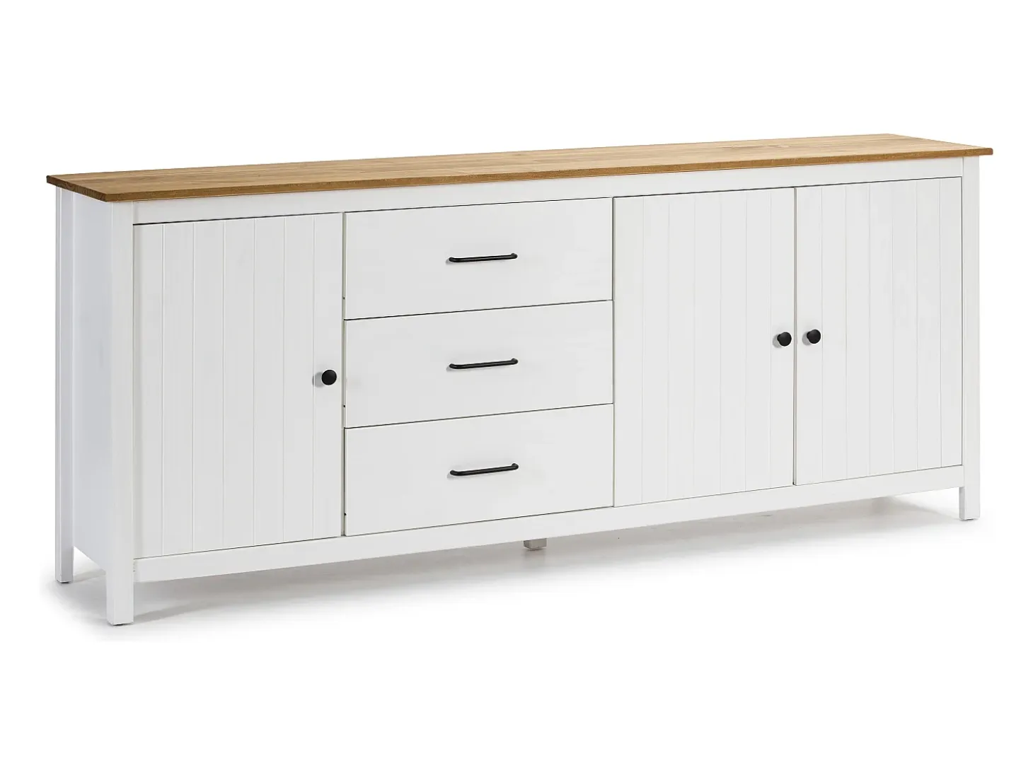 Buffet 3 portes 3 tiroirs en pin massif blanc 190 cm - Ida