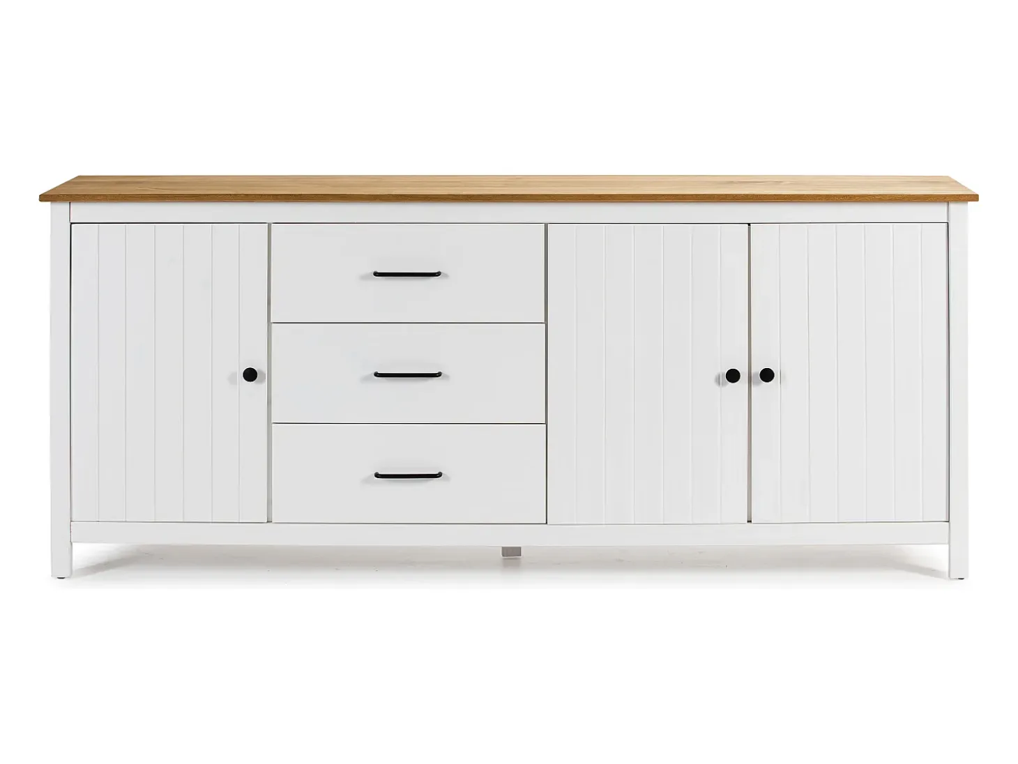 Buffet 3 portes 3 tiroirs en pin massif blanc 190 cm - Ida