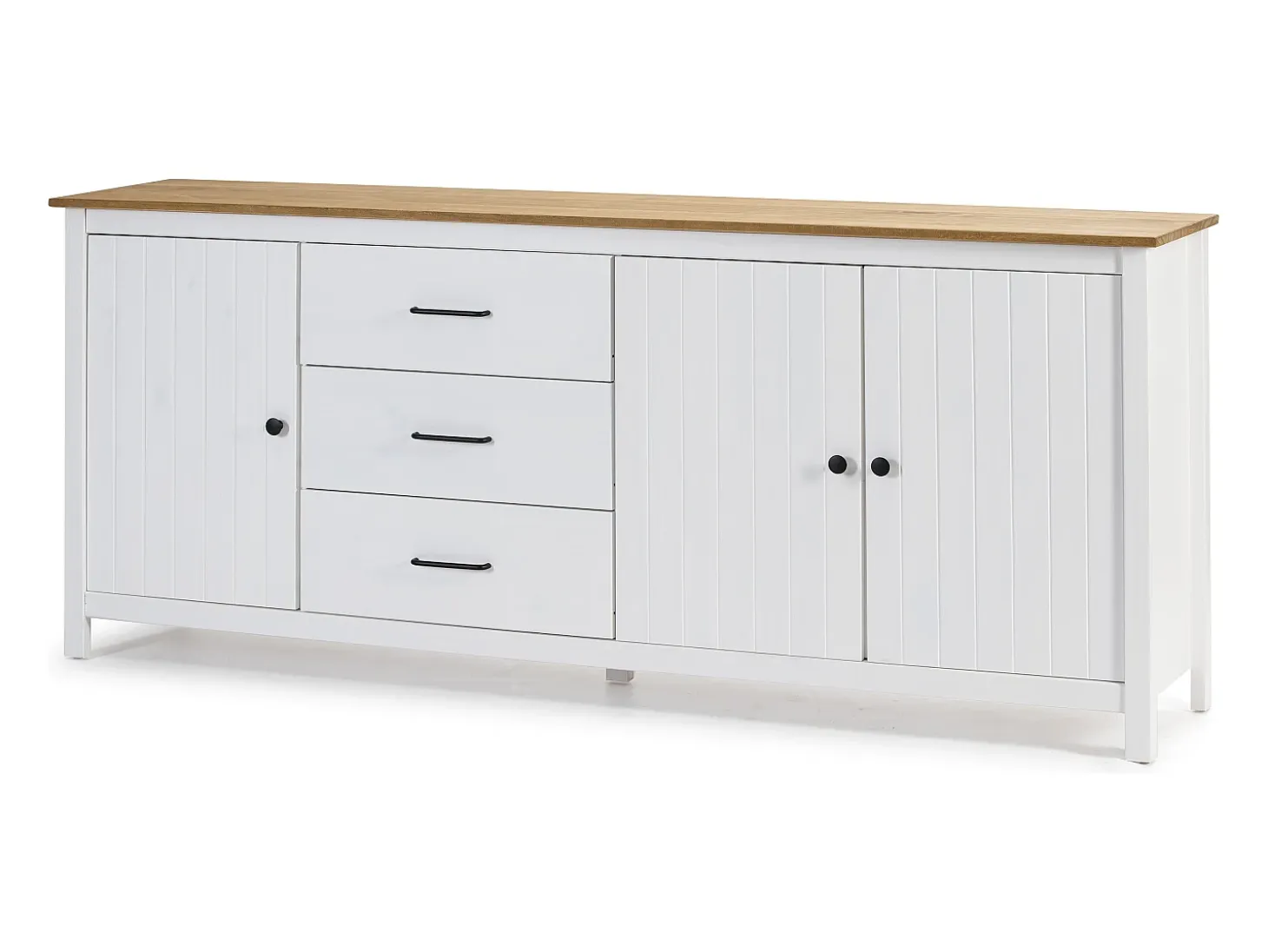 Buffet 3 portes 3 tiroirs en pin massif blanc 190 cm - Ida