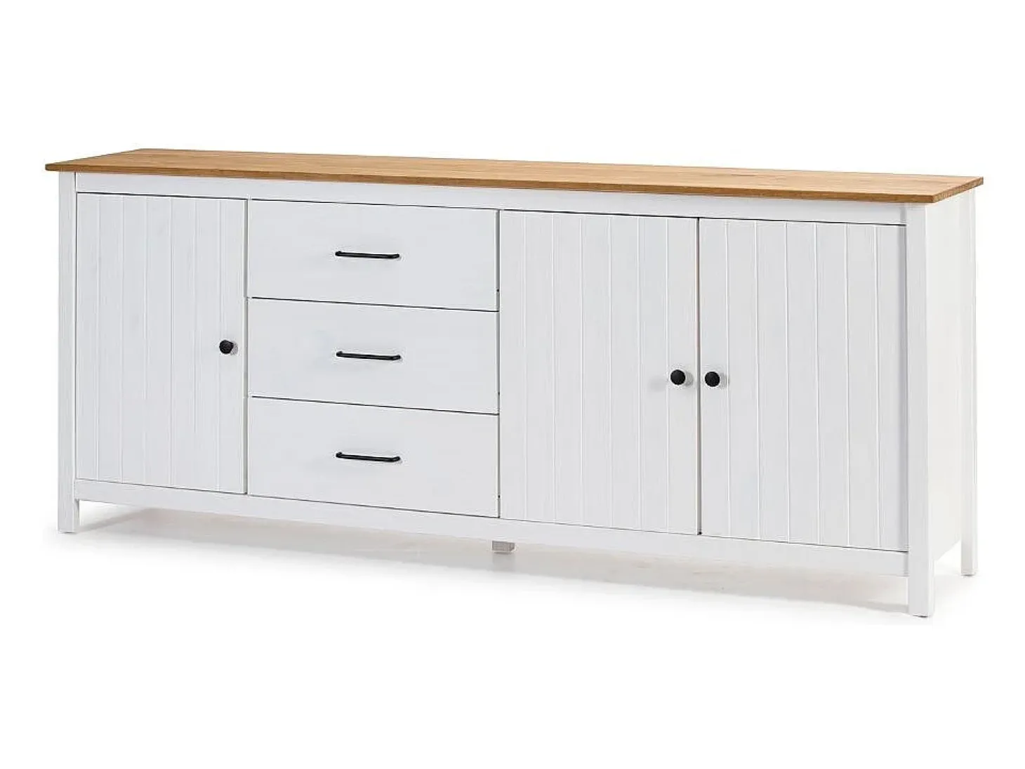 Buffet 3 portes 3 tiroirs en pin massif blanc 190 cm - Ida