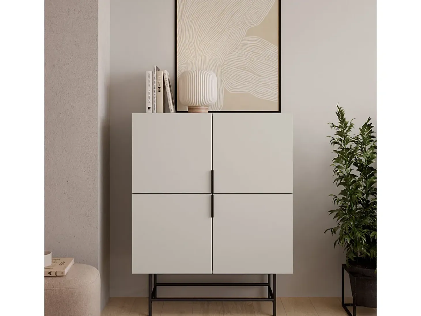 Buffet 4 portes beige 100 cm - Clea