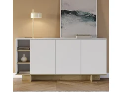 Buffet 3 portes blanc et décor chêne 170 cm - Alicia