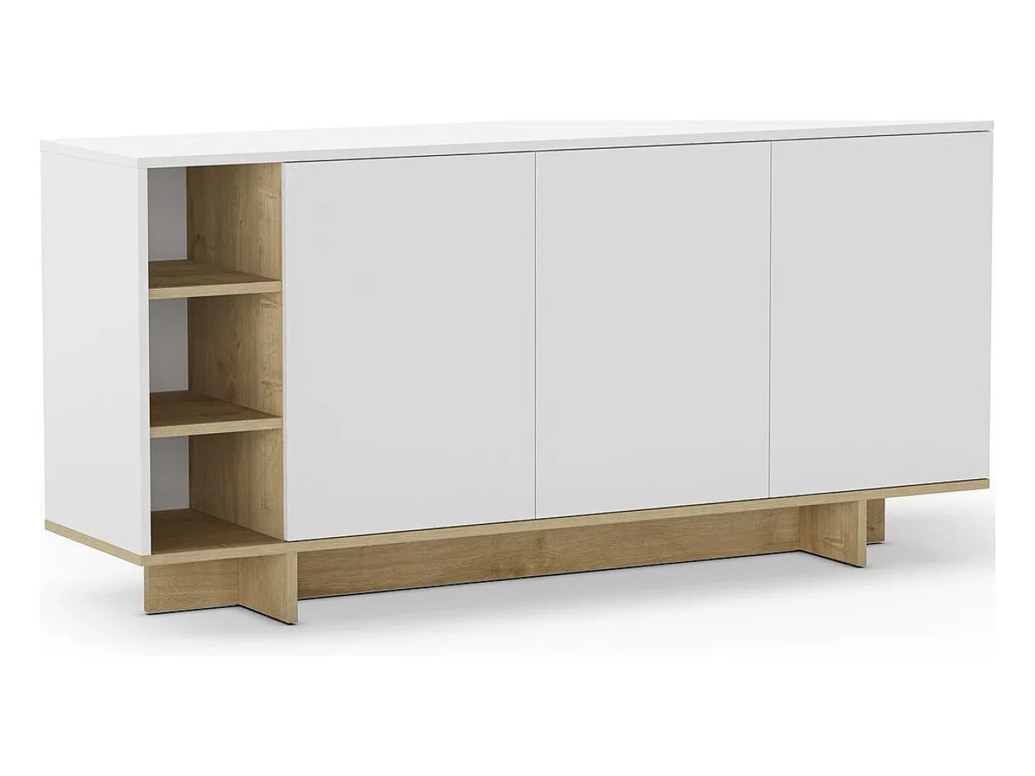 Buffet 3 portes blanc et décor chêne 170 cm - Alicia