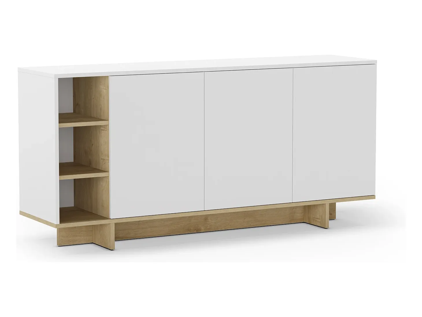 Buffet 3 portes blanc et décor chêne 170 cm - Alicia