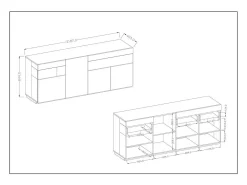 Buffet 4 puertas 2 cajones KILES – Gris antracita & roble claro – Diseño moderno y espacioso
