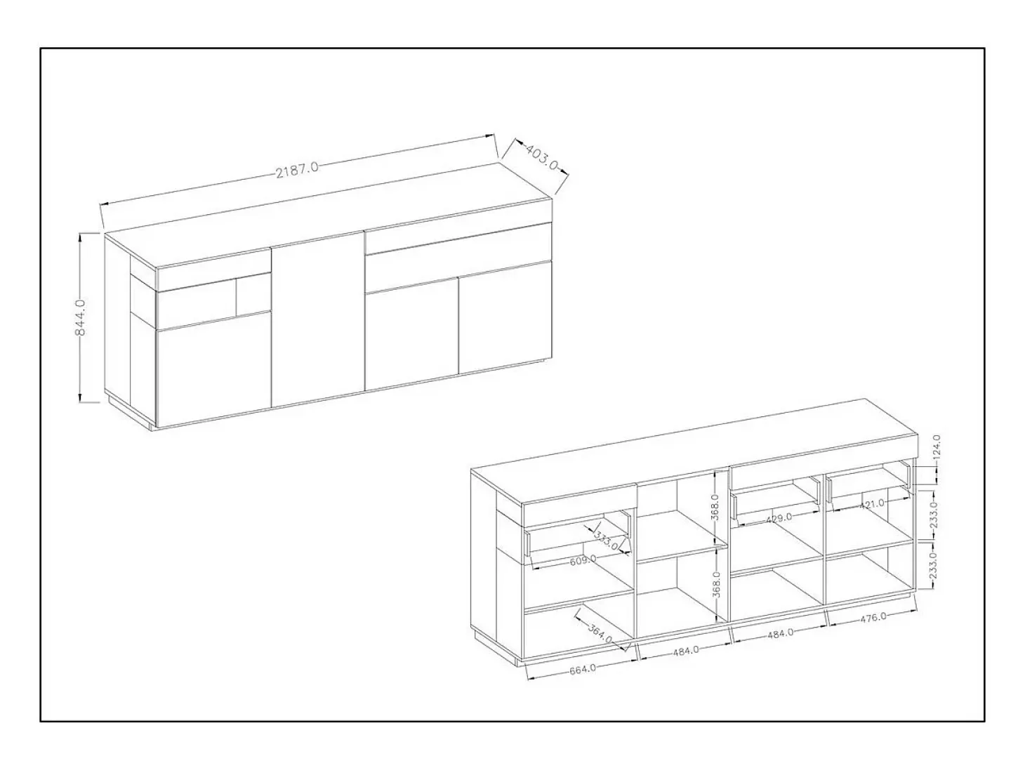 Buffet 4 puertas 2 cajones KILES – Gris antracita & roble claro – Diseño moderno y espacioso