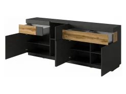Buffet 4 puertas 2 cajones KILES – Gris antracita & roble claro – Diseño moderno y espacioso