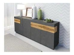 Buffet 4 puertas 2 cajones KILES – Gris antracita & roble claro – Diseño moderno y espacioso