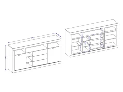 Buffet alto XL MEUNIER – 2 puertas correderas, 3 cajones & 6 nichos – Roble Samdal & negro mate