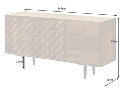 Buffet ARAVIS 145 cm – Madera maciza de acacia claro tallado – 2 puertas y 3 cajones