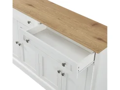 Buffet blanco y natural, 2 tiroirs y 4 puertas, gamas nombreux, fusión de lo moderno y lo vintage