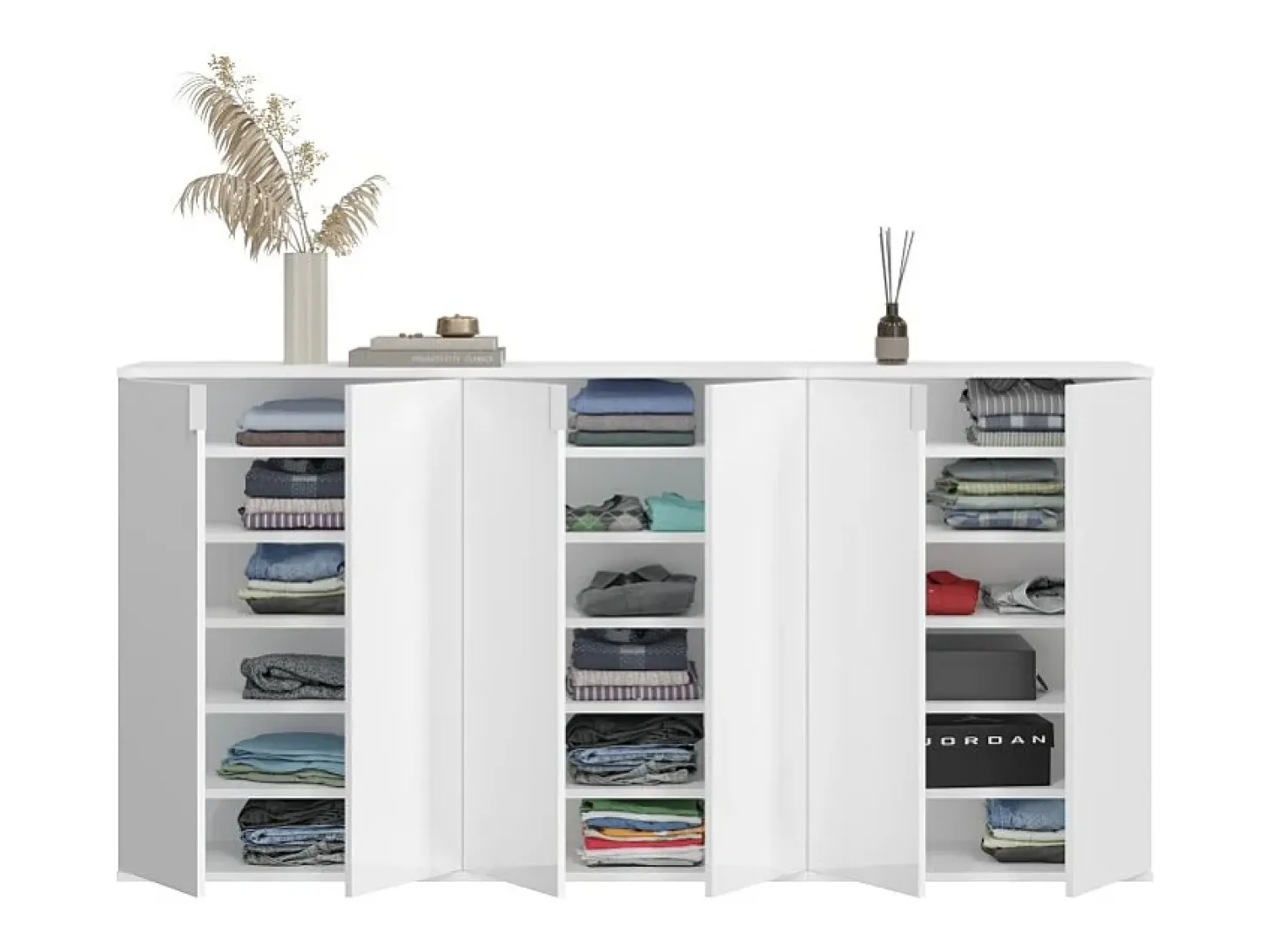 Buffet BODITE – 6 puertas – Blanco lacado – Gran mueble de almacenamiento