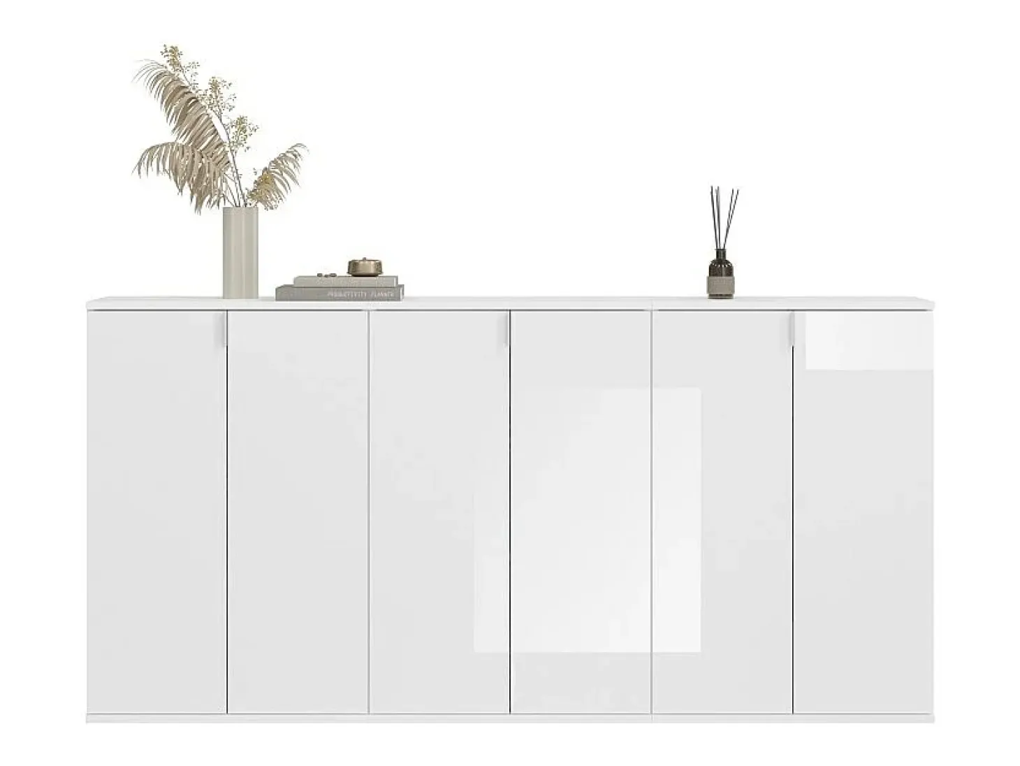 Buffet BODITE – 6 puertas – Blanco lacado – Gran mueble de almacenamiento