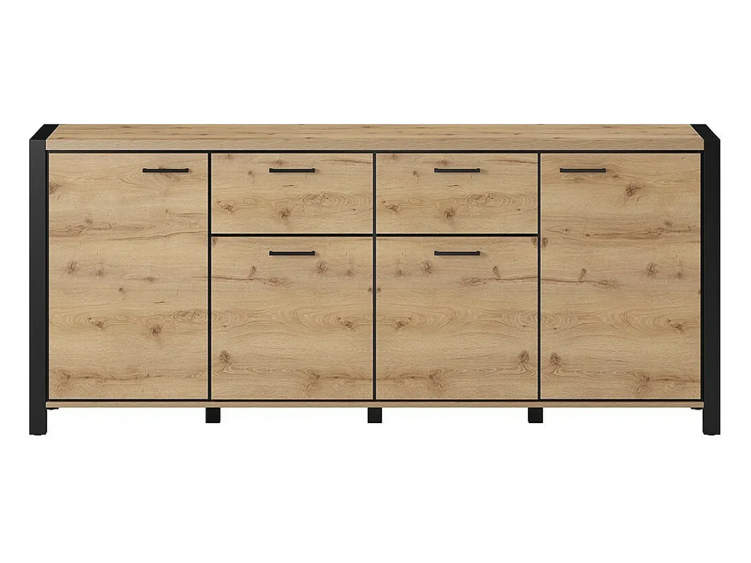 Buffet 210cm colección TIVORA 4 puertas, 2 cajones. Color roble y negro
