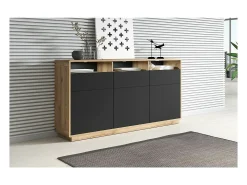 Buffet 180cm colección VILLA. Color roble y negro. LED integrados.