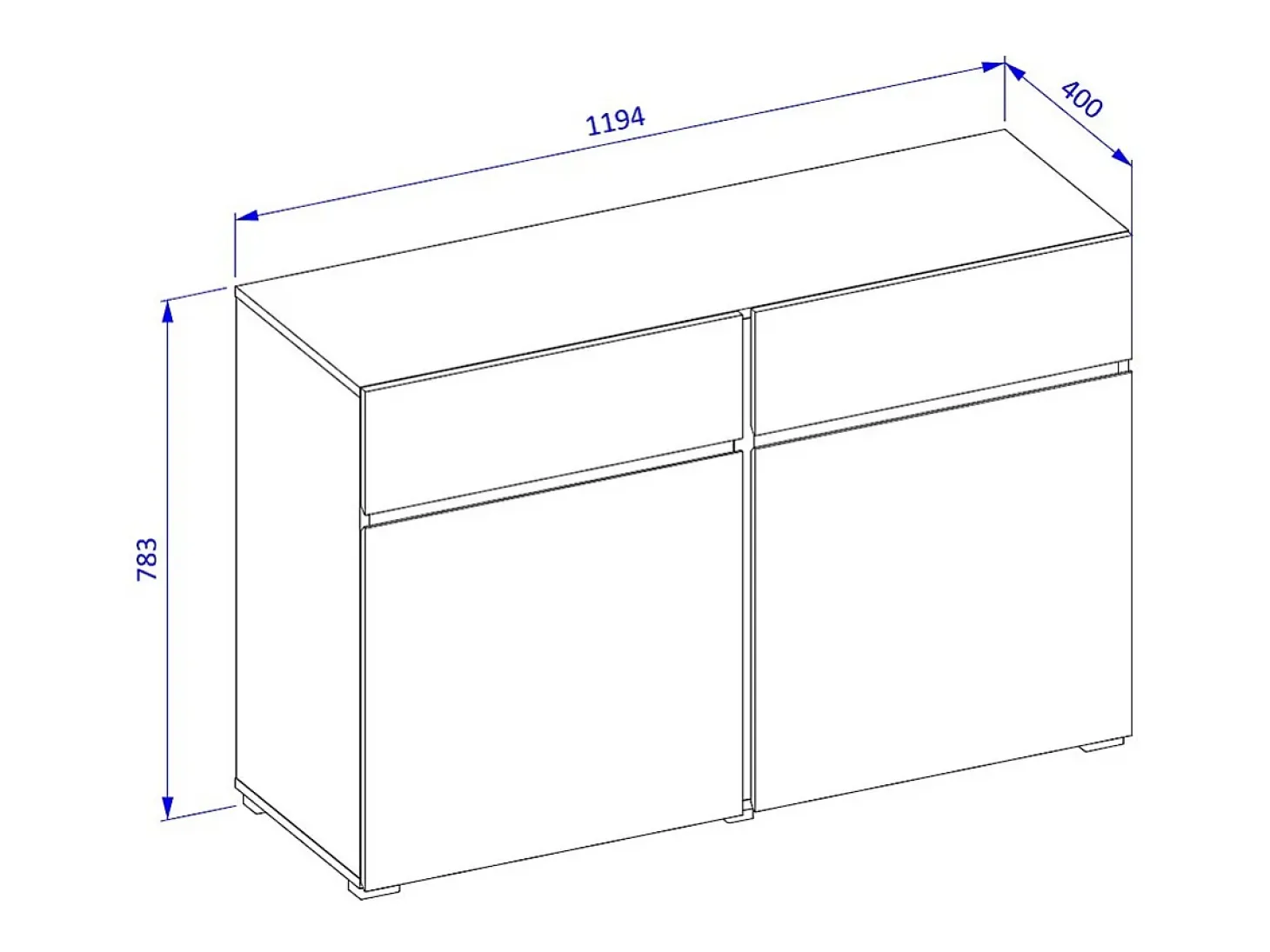 Buffet 120cm coloris blanc et noir collection HAVANA. Aparador de diseño con 2 puertas y 2 cajones.