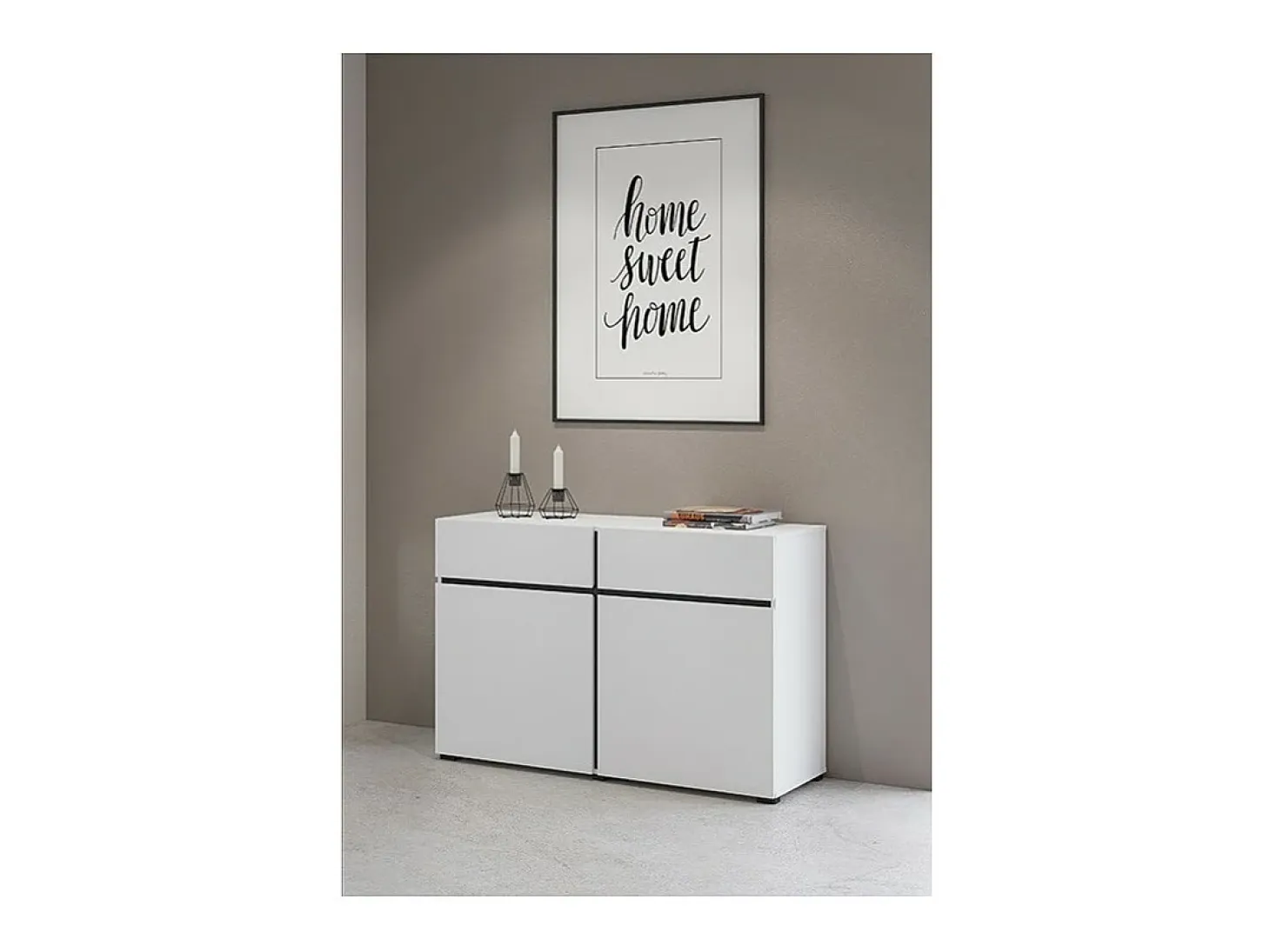 Buffet 120cm coloris blanc et noir collection HAVANA. Aparador de diseño con 2 puertas y 2 cajones.