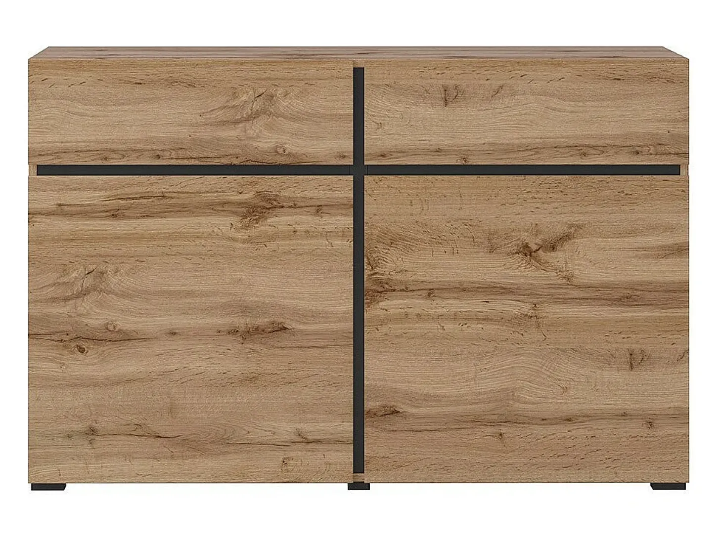 Buffet 120cm coloris chêne et noir collection HAVANA. Aparador de diseño con 2 puertas y 2 cajones.