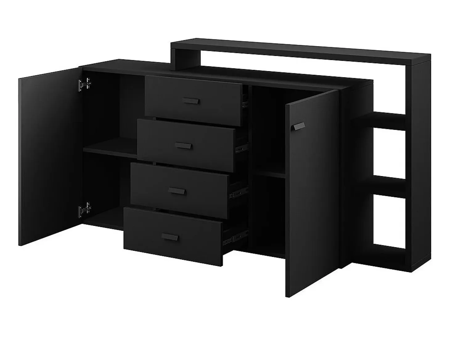 Buffet con estantería integrada colección BERGAME 180cm. Color negro super mate.