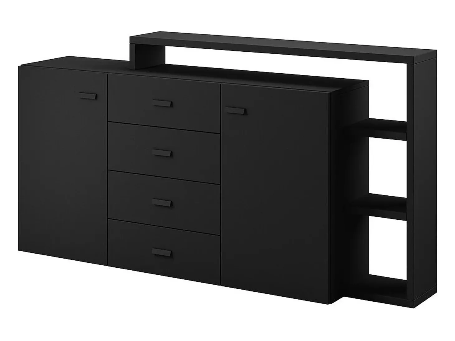 Buffet con estantería integrada colección BERGAME 180cm. Color negro super mate.