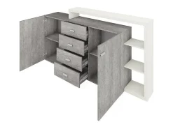 Buffet con estantería integrada colección BERGAME 180cm. Colores Gris y blanco. Estilo de diseño.