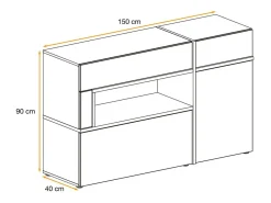 Buffet CRISS – 2 puertas, 2 cajones, LED – Roble claro y negro
