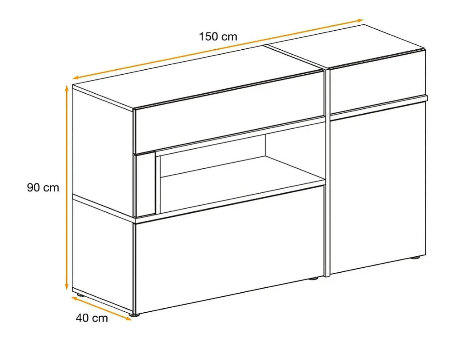 Buffet CRISS – 2 puertas, 2 cajones, LED – Roble claro y negro