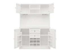 Buffet de cocina - 4 puertas y 2 cajones - Estantes y portabotellas ajustables - Blanco