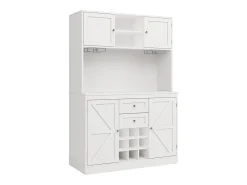Buffet de cocina - 4 puertas y 2 cajones - Estantes y portabotellas ajustables - Blanco
