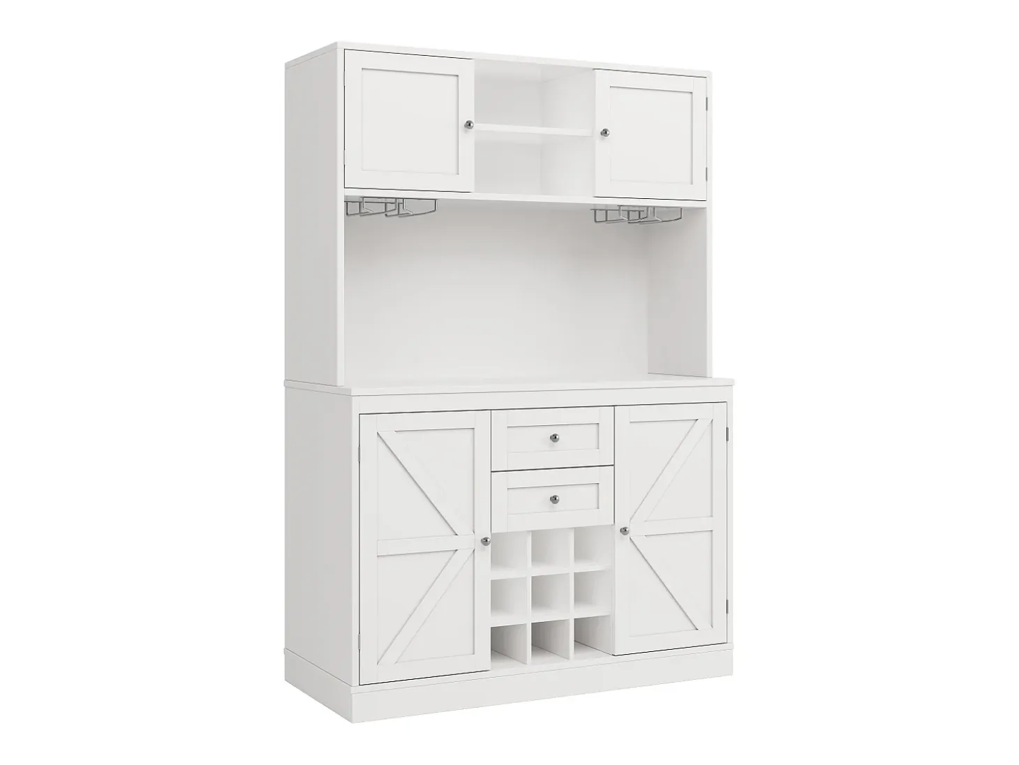Buffet de cocina - 4 puertas y 2 cajones - Estantes y portabotellas ajustables - Blanco