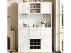 Buffet de cocina - 4 puertas y 2 cajones - Estantes y portabotellas ajustables - Blanco