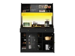 Buffet de cocina 120×40×180 cm - con iluminación LED - 2 cajones y 5 puertas - estantes ajustables - negro
