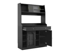 Buffet de cocina 120×40×180 cm - con iluminación LED - 2 cajones y 5 puertas - estantes ajustables - negro
