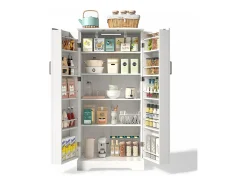 Buffet de cocina 60×35×128 cm - con sensor de luz LED - con 2 puertas - con estantes - con decoración de rayas verticales - Blanco
