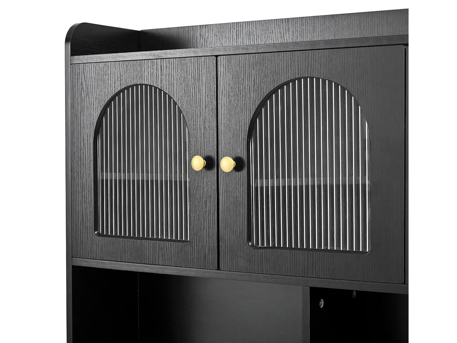Buffet de cocina moderno 140x40x190cm - con estantes abiertos - con 3 cajones y 5 puertas - Negro