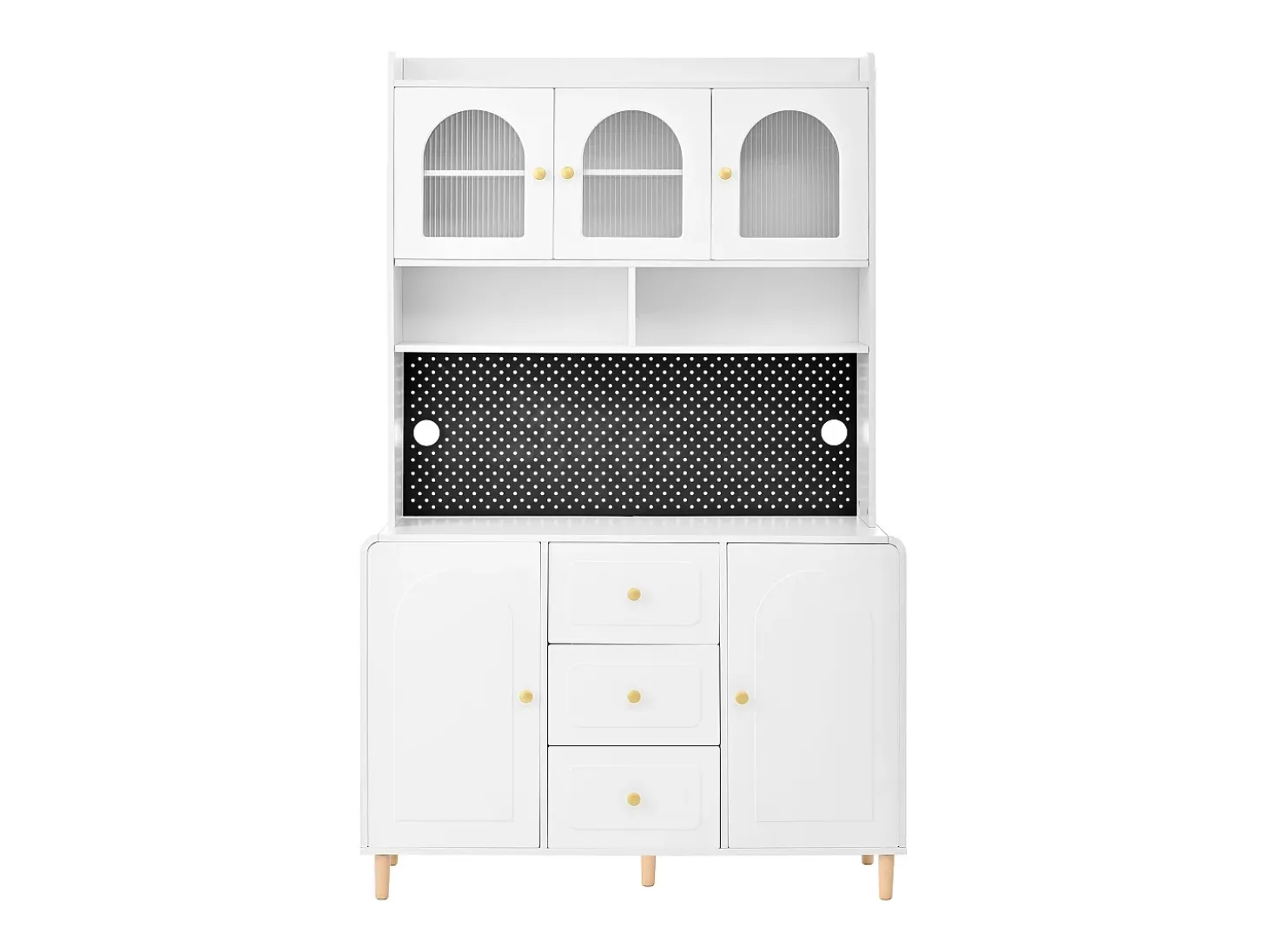 Buffet de cocina moderno 140x40x190cm - con estantes abiertos - con 3 cajones y 5 puertas - Blanco